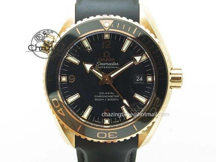 0509 Trendsetting Speedmaster ’57 SS Chrono AXF Best Edition RG Bezel Black Dial on Black Leather Strap A 8283